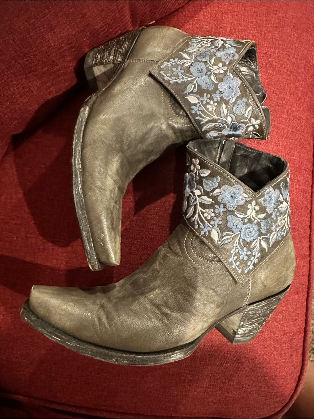 Old Gringo Ankle Boots with Blue Floral Cuff Embroidery